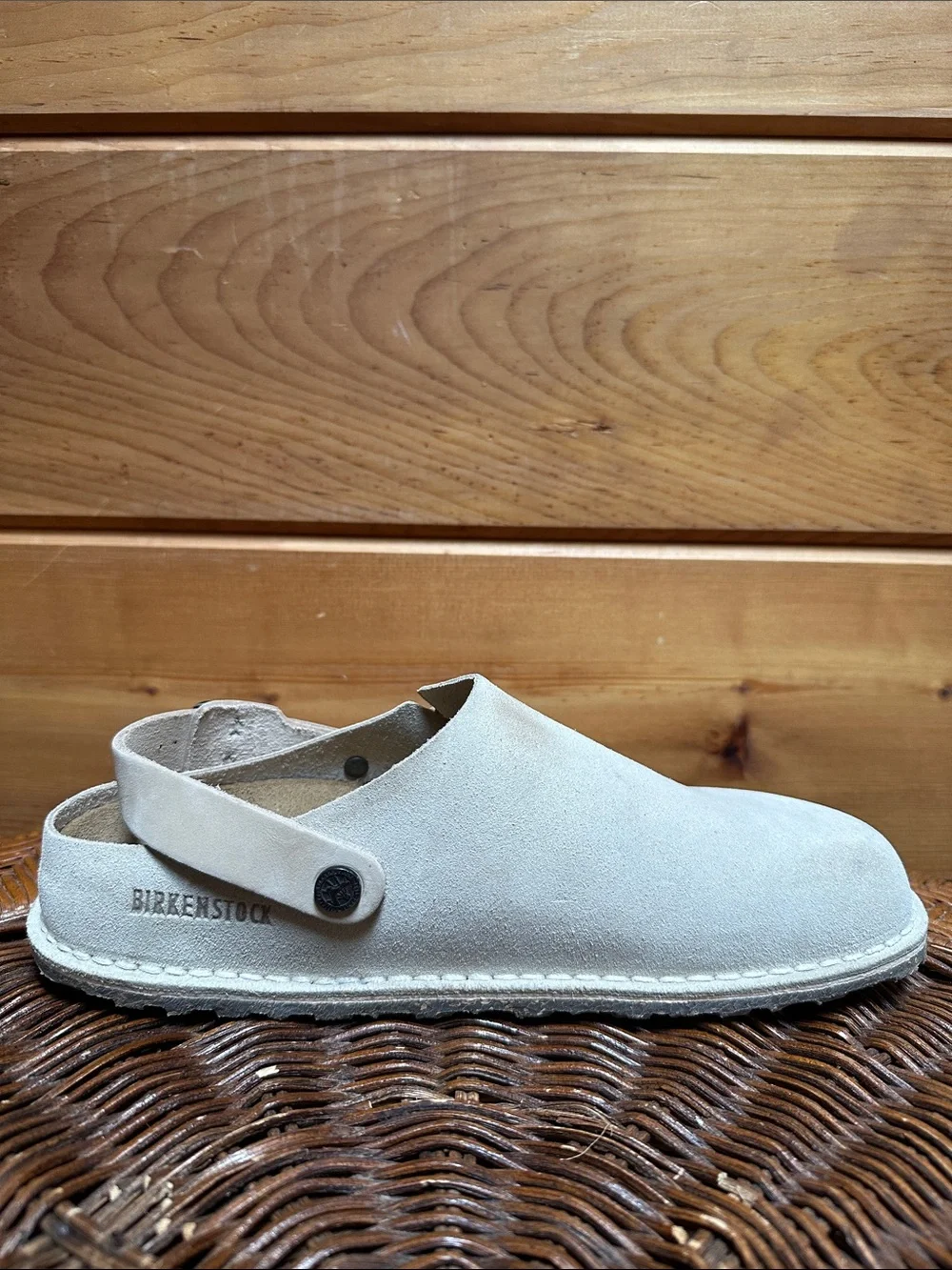 Birkenstock Lutry Eggshell  Shoe Beige Leather Suede Clog back Buckle W 9 M 7 4